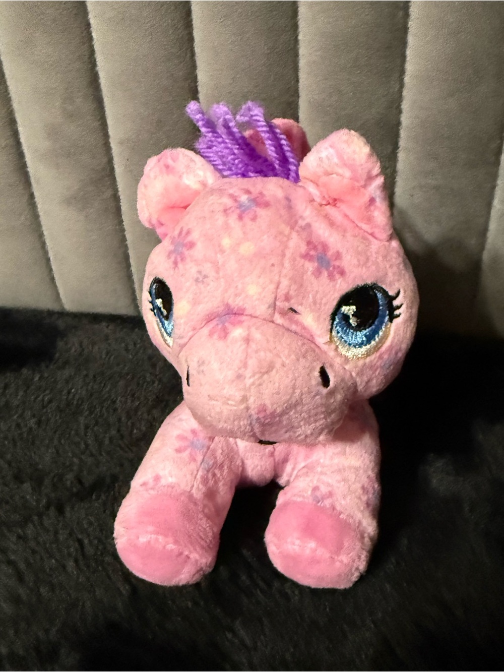 Gund Pink Plush Pony with Purple Yarn Mane and Blue Eyes